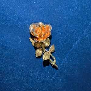 Gold-Tone Orange Rose Brooch Pin - Women's Jewelry